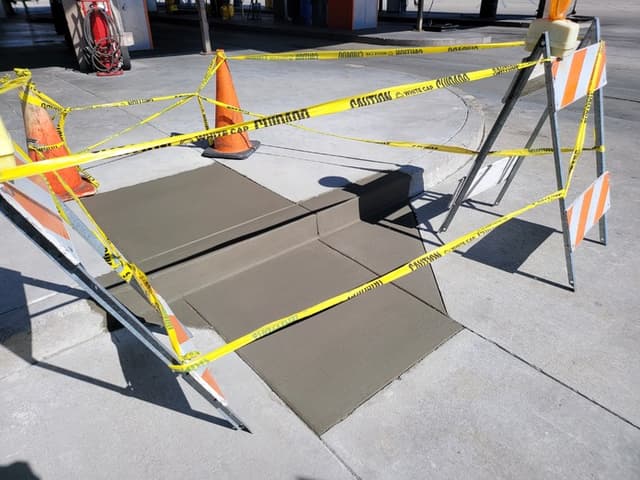 new commercial concrete repair job of a public sidewalk